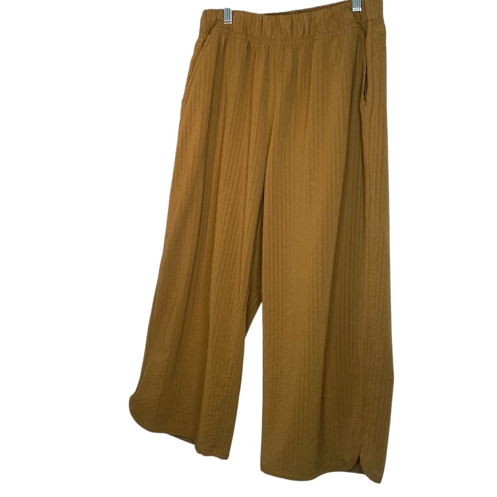 Title Nine Wide Leg Pants Women Medium Ochre Brown Textured Elastic Rail